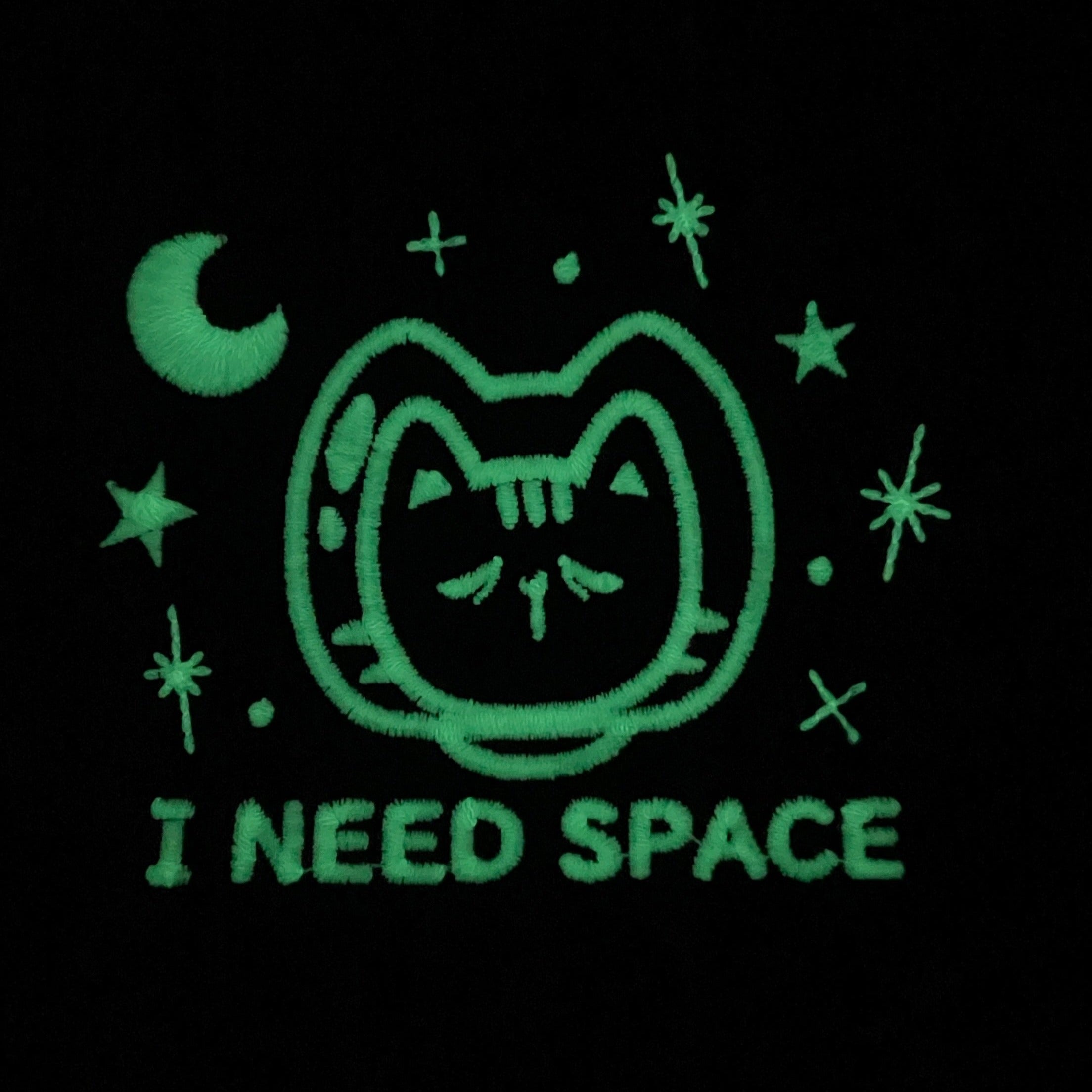 GLOW IN THE DARK GIVE ME SPACE CAT EMBROIDERED IRON ON PATCH