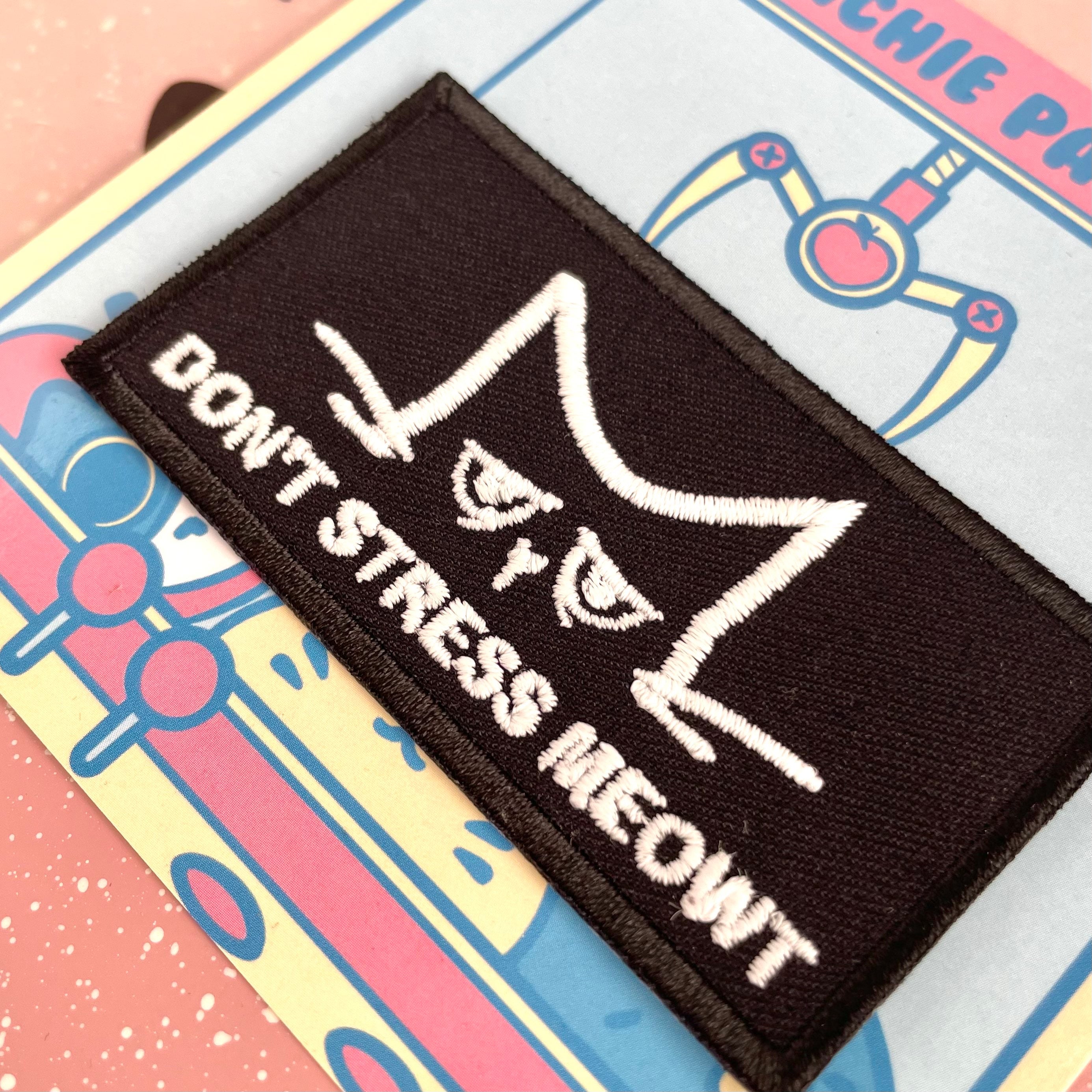 GLOW IN THE DARK DON’T STRESS MEOWT CAT EMBROIDERED IRON ON PATCH