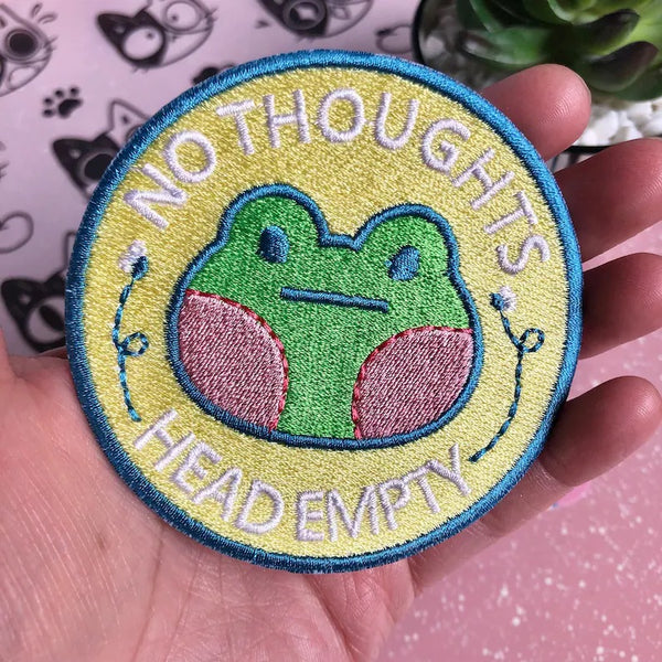 NO THOUGHTS HEAD EMPTY FROG EMBROIDERED IRON ON PATCH