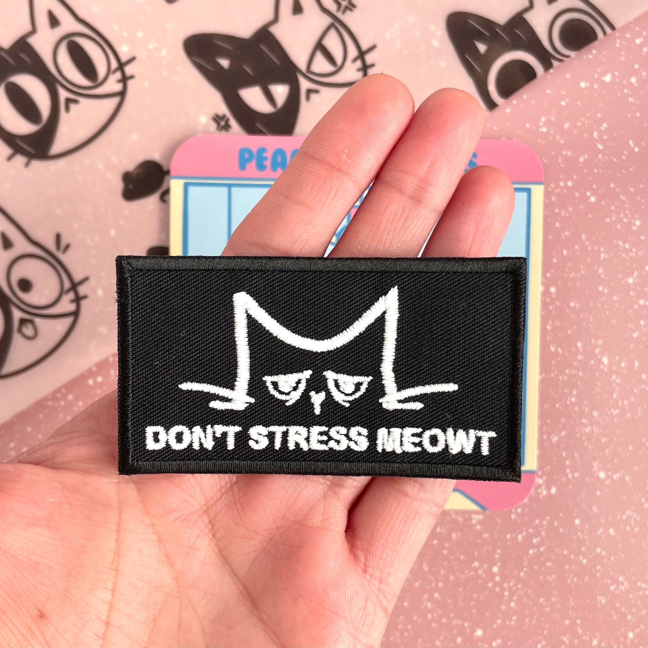 GLOW IN THE DARK DON’T STRESS MEOWT CAT EMBROIDERED IRON ON PATCH
