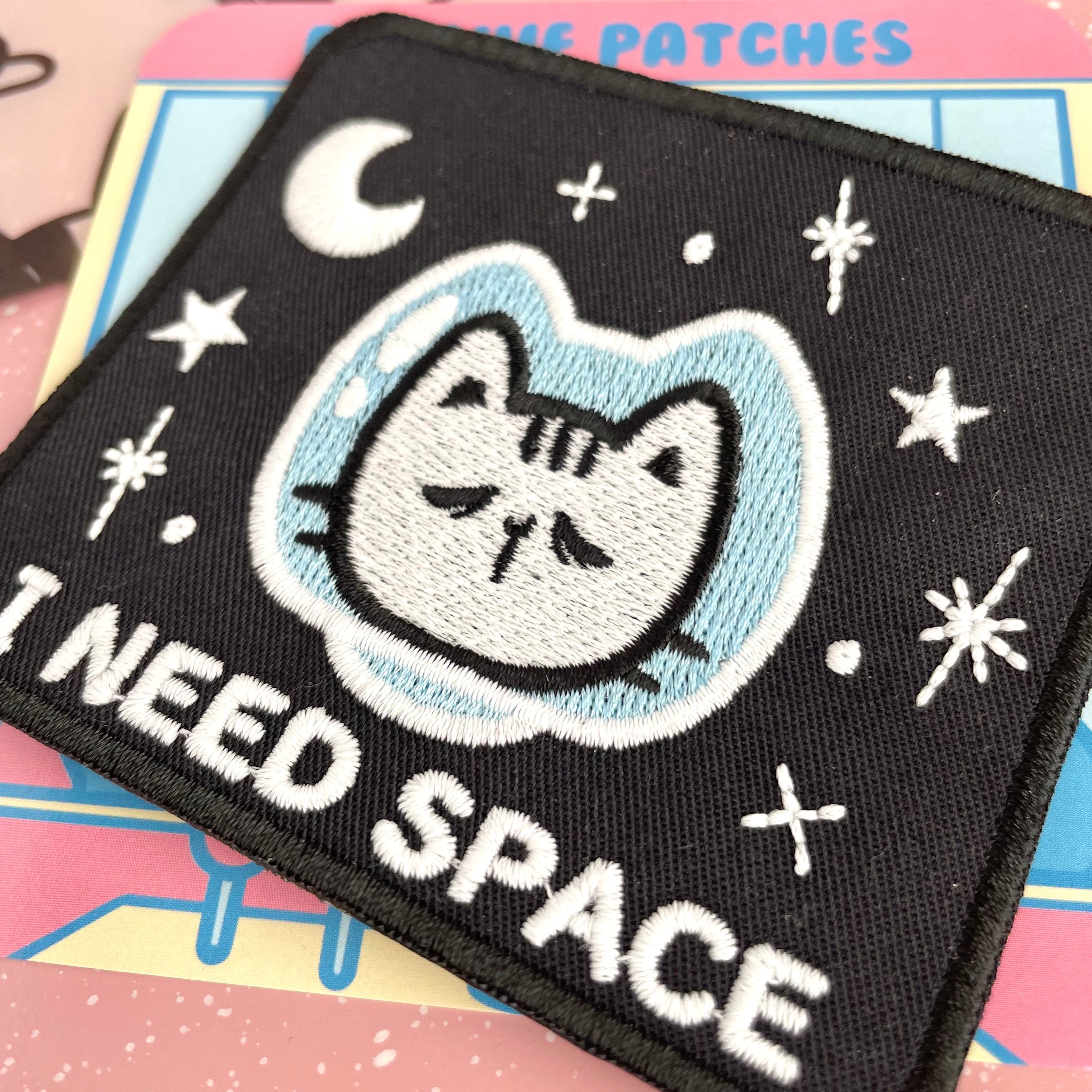 GLOW IN THE DARK GIVE ME SPACE CAT EMBROIDERED IRON ON PATCH