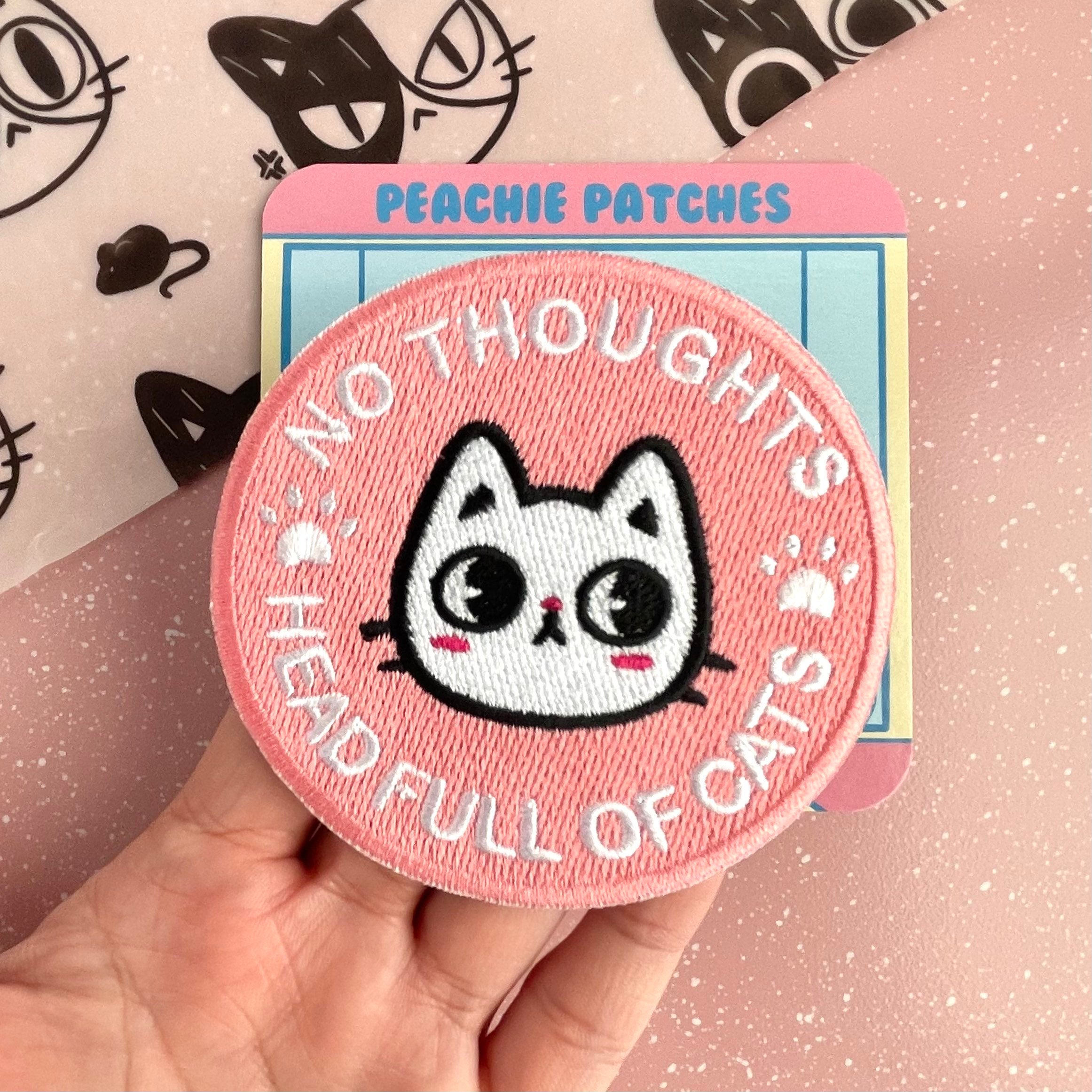 NO THOUGHTS HEAD FULL OF CATS EMBROIDERED IRON ON PATCH