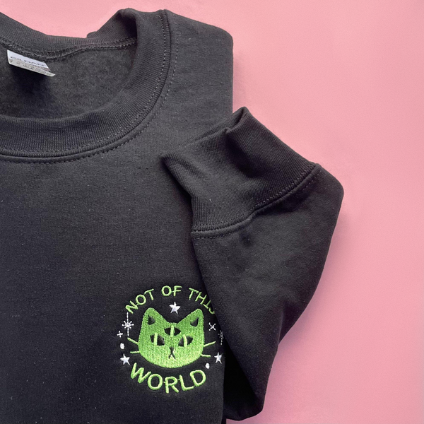 NOT OF THIS WORLD - ALIEN CAT EMBROIDERED SWEATSHIRT, ADULT UNISEX