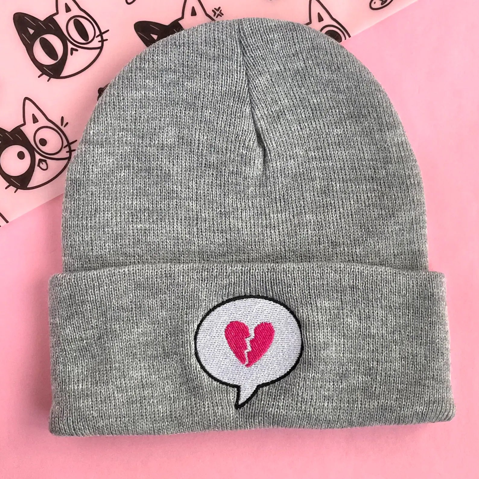 HEART SPEECH BUBBLE EMBROIDERED BEANIE