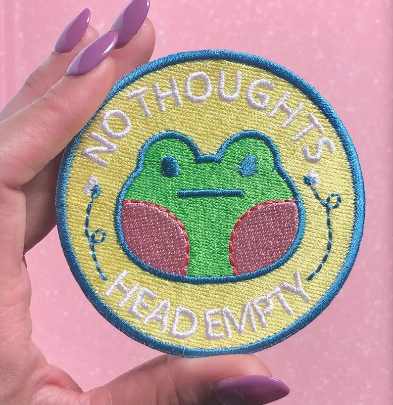 NO THOUGHTS HEAD EMPTY FROG EMBROIDERED IRON ON PATCH