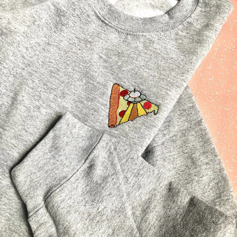 UFO Pizza Embroidered Sweatshirt, Adult Unisex