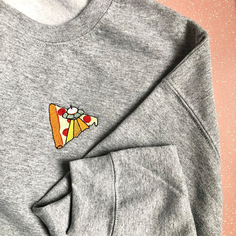 UFO Pizza Embroidered Sweatshirt, Adult Unisex