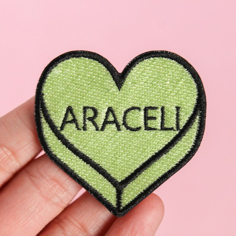 PERSONALIZED CANDY HEART EMBROIDERED IRON ON PATCH