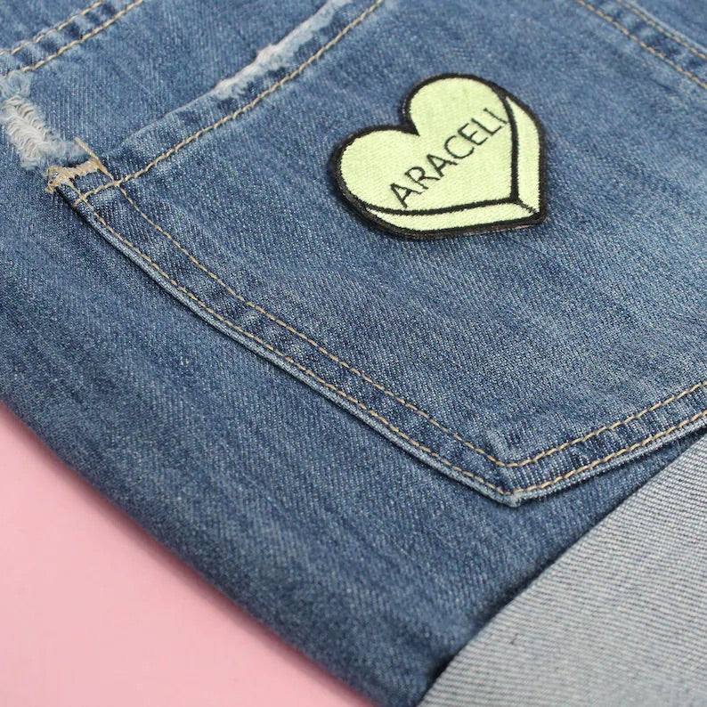 PERSONALIZED CANDY HEART EMBROIDERED IRON ON PATCH