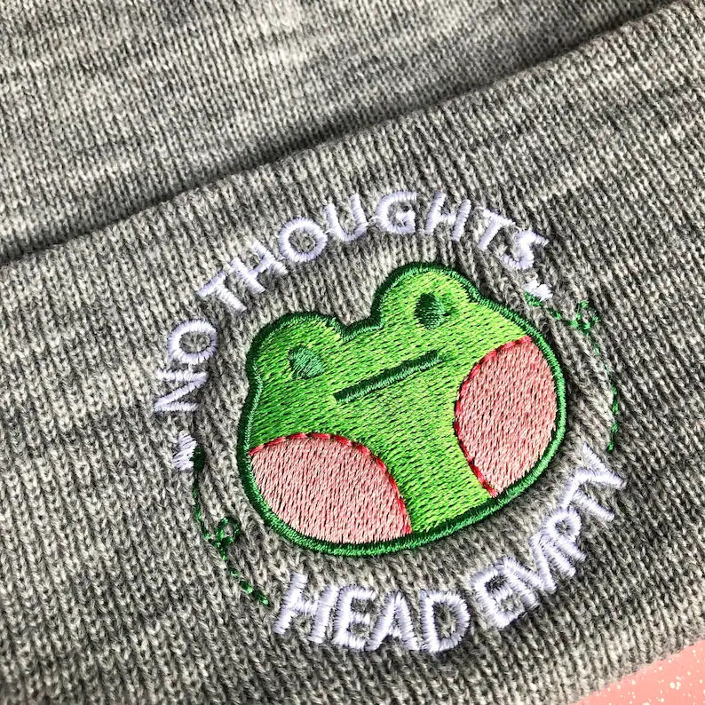 NO THOUGHTS HEAD EMPTY FROG EMBROIDERED BEANIE