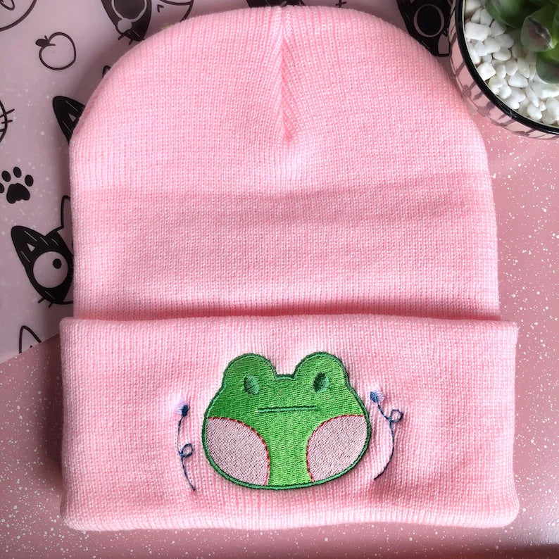 CUTE FROG EMBROIDERED BEANIE