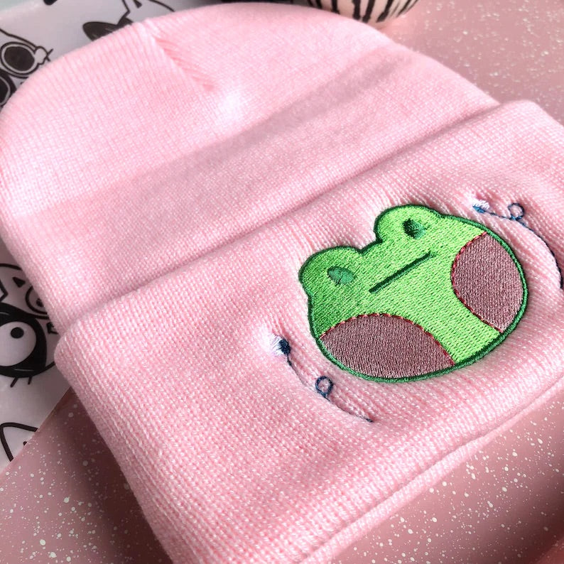 CUTE FROG EMBROIDERED BEANIE