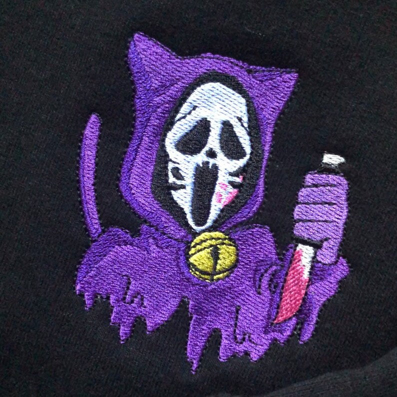CAT GHOST FACE EMBROIDERED SWEATSHIRT, ADULT UNISEX
