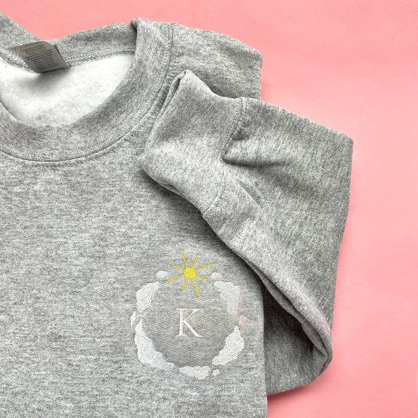PERSONALIZED SUN & CLOUD WREATH Embroidered Sweatshirt, Adult Unisex