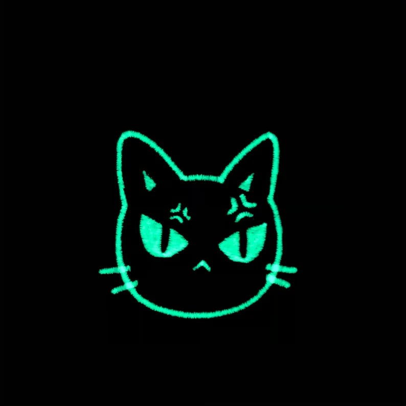 GLOW IN THE DARK ANGRY CAT EMBROIDERED BEANIE
