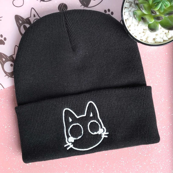 GLOW IN THE DARK CRYING CAT EMBROIDERED BEANIE