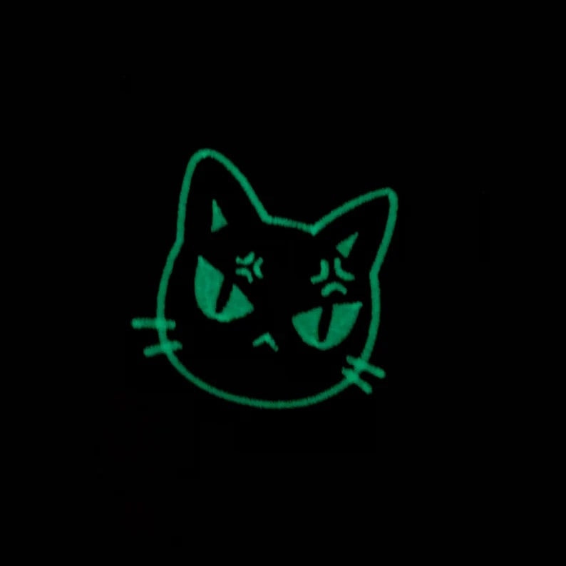 GLOW IN THE DARK ANGRY CAT EMBROIDERED T-SHIRT, ADULT UNISEX