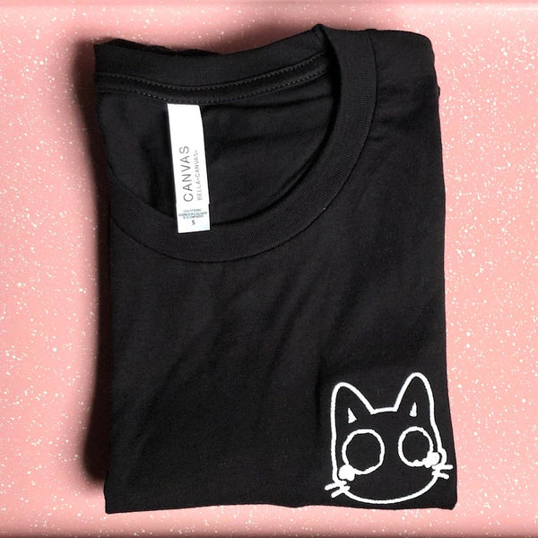 GLOW IN THE DARK CRYING CAT EMBROIDERED T-SHIRT, ADULT UNISEX