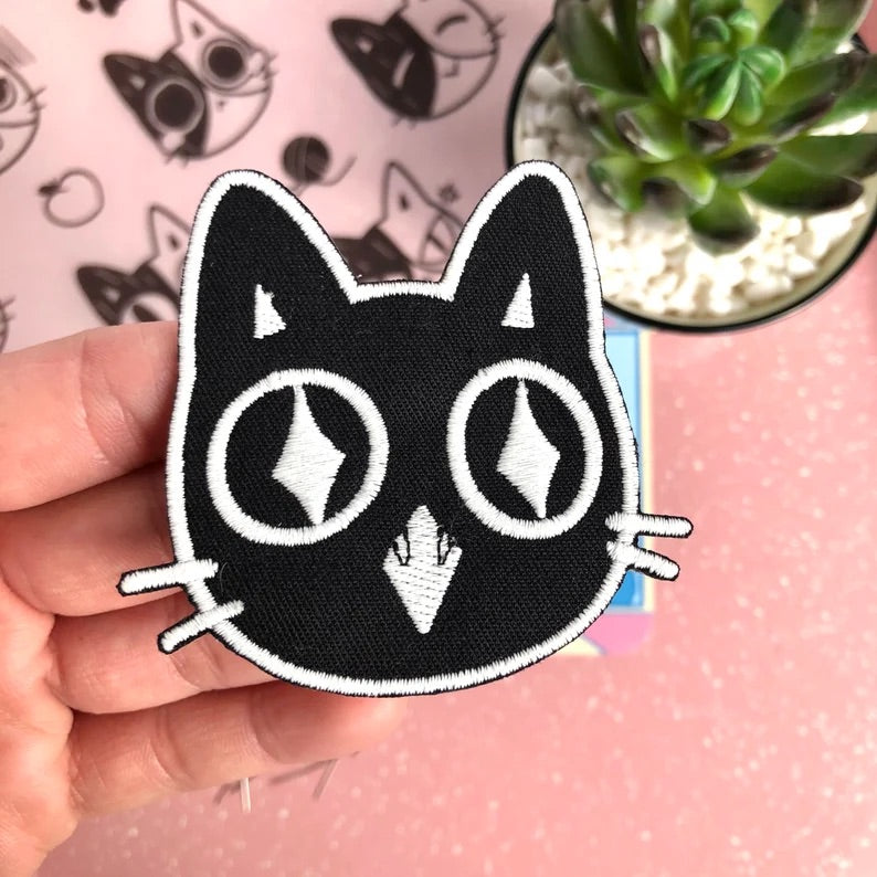 GLOW IN THE DARK EXCITED CAT EMBROIDERED IRON ON PATCH