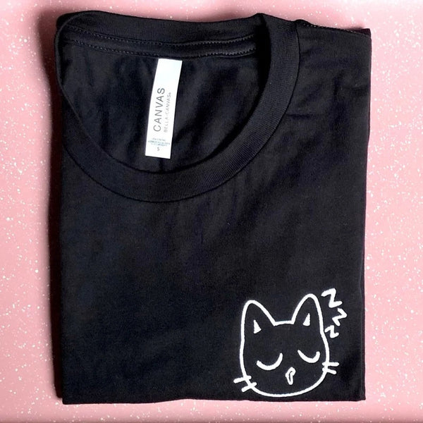GLOW IN THE DARK SLEEPING CAT EMBROIDERED T-SHIRT, ADULT UNISEX