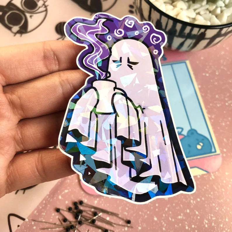COFFEE GHOST HOLOGRAPHIC CRACKED ICE LAPTOP STICKER