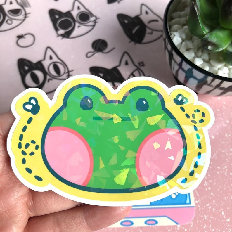 FROG HOLOGRAPHIC CRACKED ICE LAPTOP STICKER