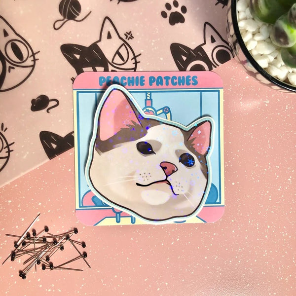 CUTE CAT FACE HOLOGRAPHIC STAR LAPTOP STICKER