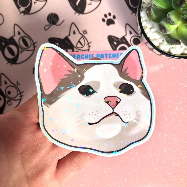 CUTE CAT FACE HOLOGRAPHIC STAR LAPTOP STICKER