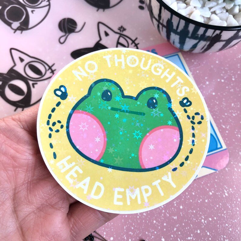 NO THOUGHTS HEAD EMPTY FROG HOLOGRAPHIC STAR LAPTOP STICKER