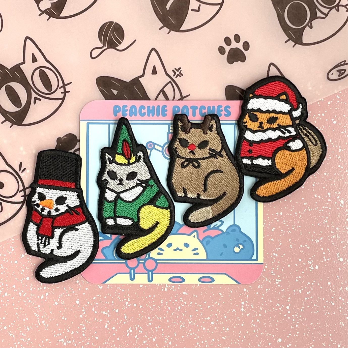 CHRISTMAS CATS EMBROIDERED IRON ON PATCH