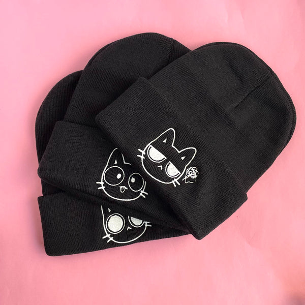 CHOOSE YOUR CAT EXPRESSION EMBROIDERED BEANIE, GLOW IN THE DARK