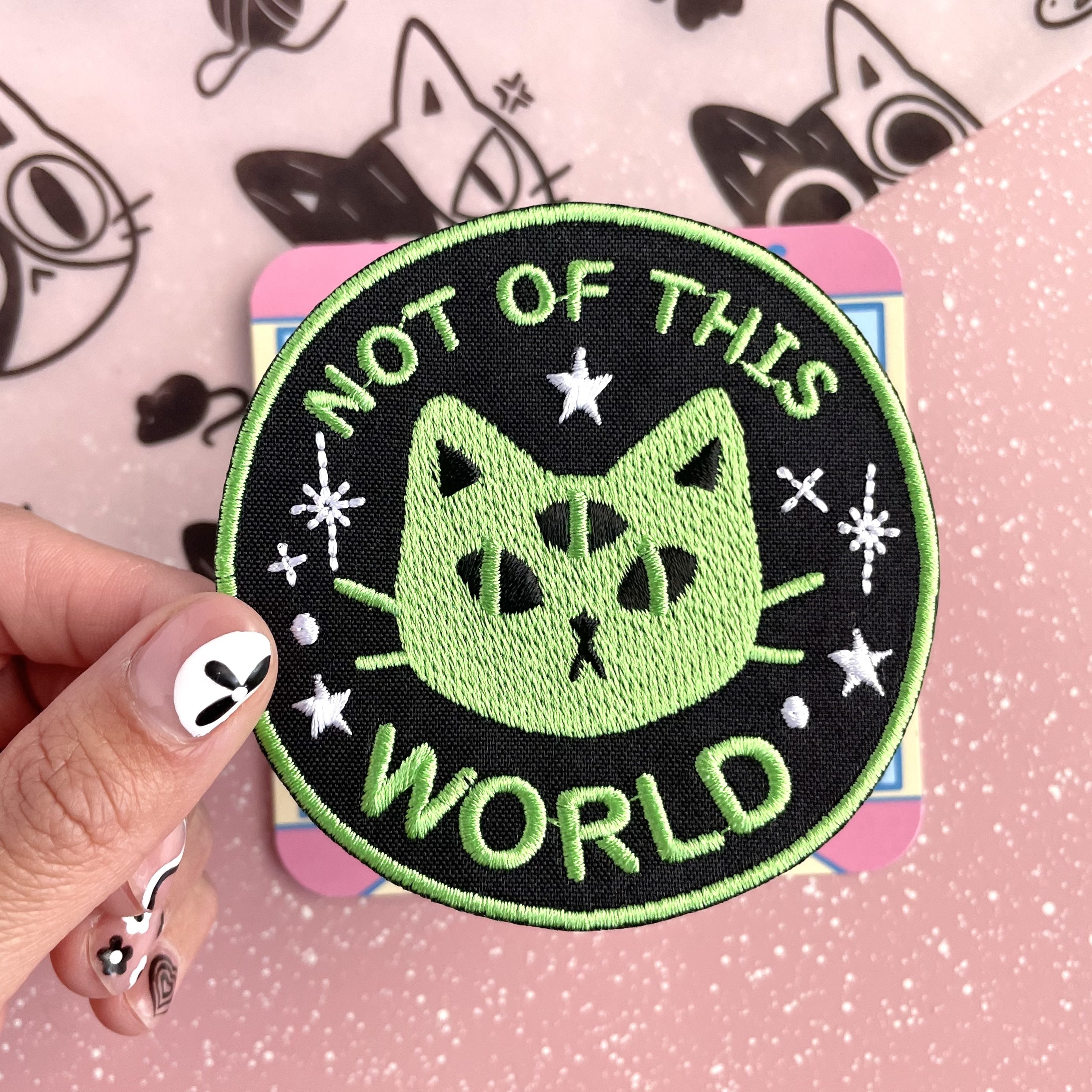 NOT OF THIS WORLD - ALIEN CAT EMBROIDERED IRON ON PATCH