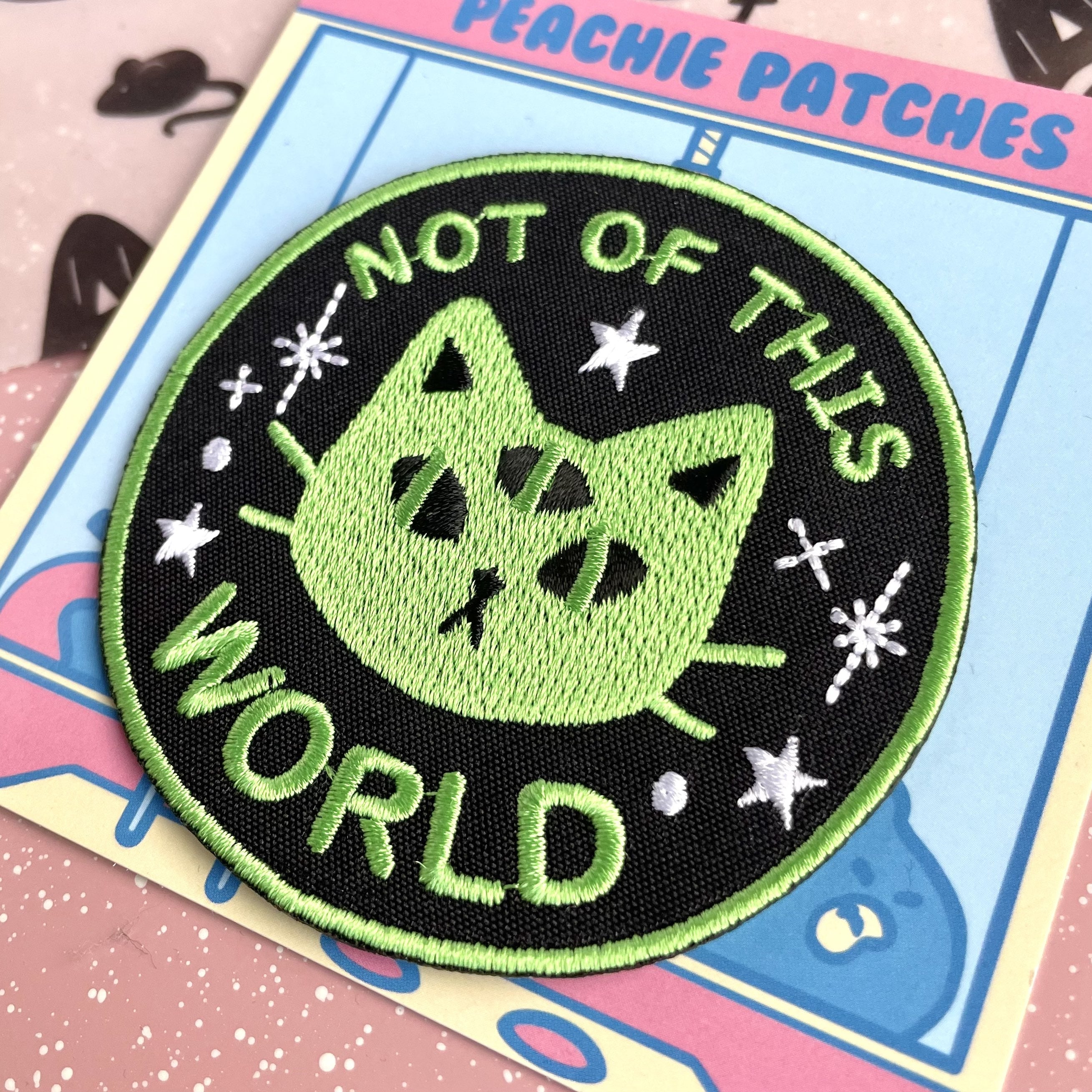 NOT OF THIS WORLD - ALIEN CAT EMBROIDERED IRON ON PATCH