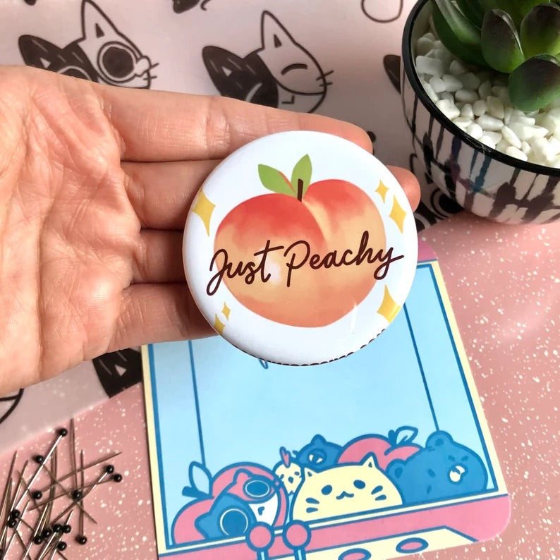 JUST PEACHY PIN BACK BUTTON