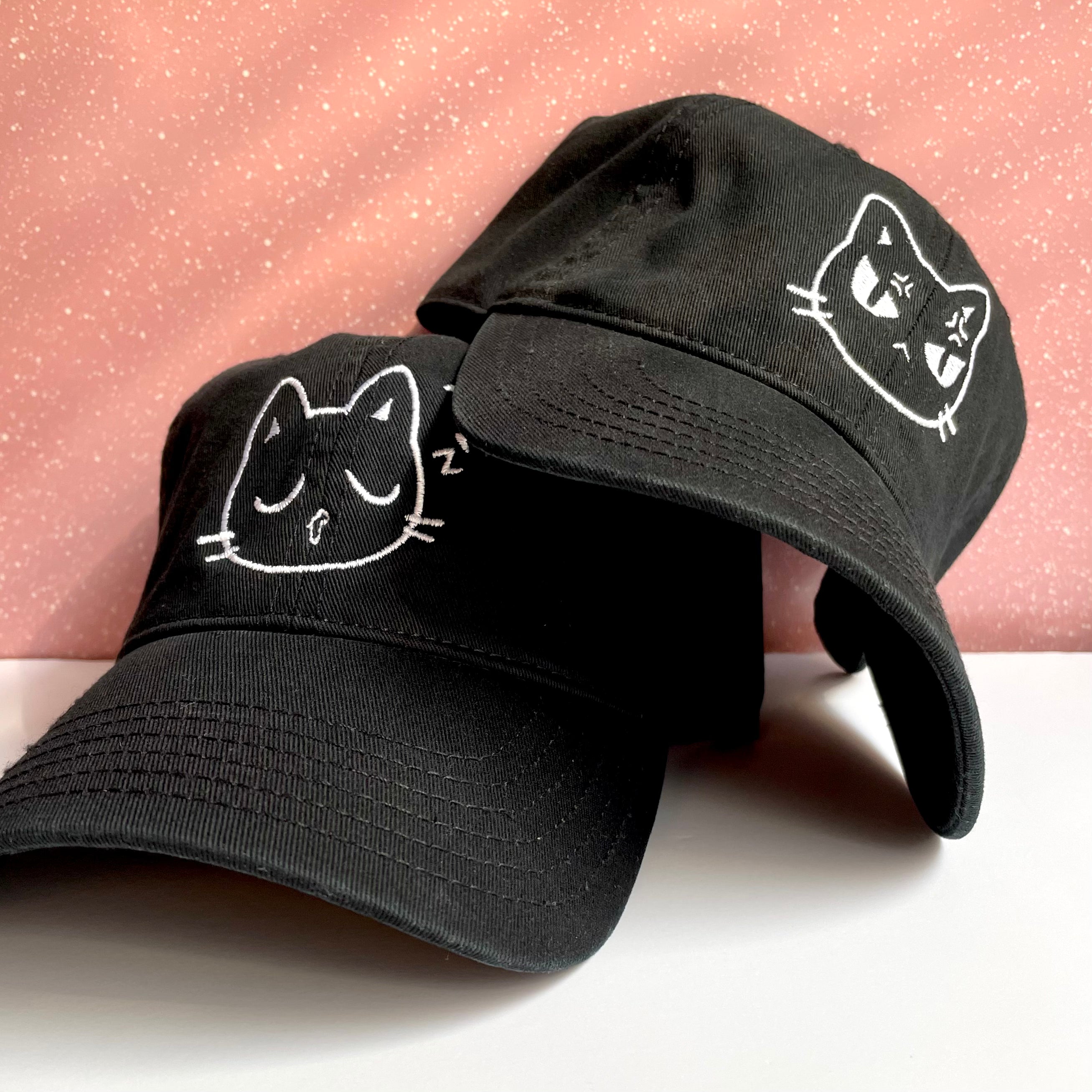 GLOW IN THE DARK CAT EXPRESSIONS BLACK DAD HAT