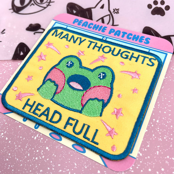 MANY THOUGHTS HEAD FULL FROG EMBROIDERED IRON ON PATCH